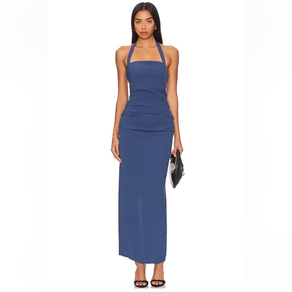 Lioness 1999 halter maxi navy sheath dress Revolve M